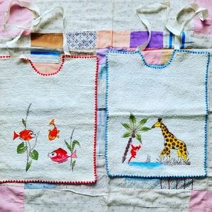 Vintage, gender nuetral handmade tery cloth bibs
